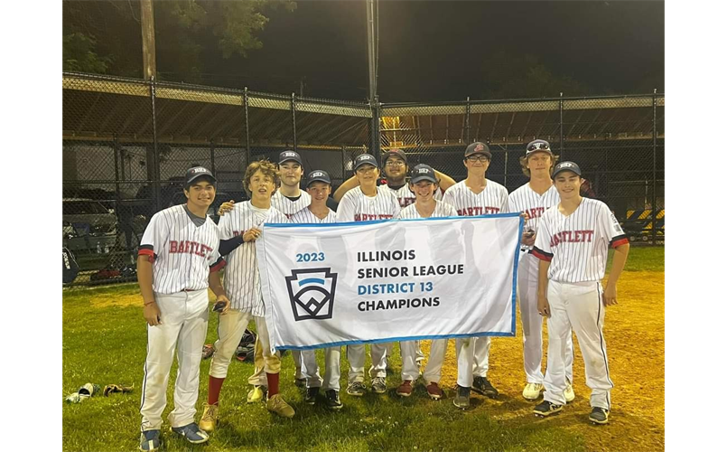 Bartlett Baseball’s 2023 Senior League District 13 champions celebrating together